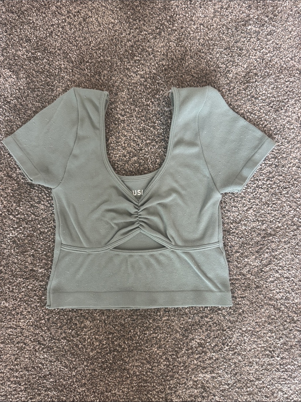 Aeropostale Olive Green Ruched Front Scoop Crop Top